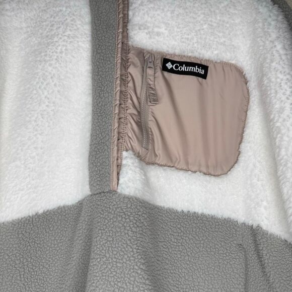 Columbia Lodge Sherpa Jacket Gray, White, & Beige Color-block Fleece Size XXL - Picture 4 of 12